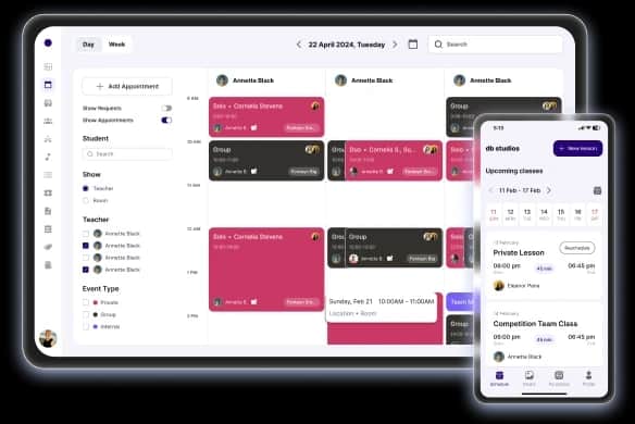 Custom Studio Management Software, A custom web and mobile SaaS platform built for dance studios, featuring class scheduling, attendance tracking, billing, parent portal, dancer mobile app, and centralized studio management.