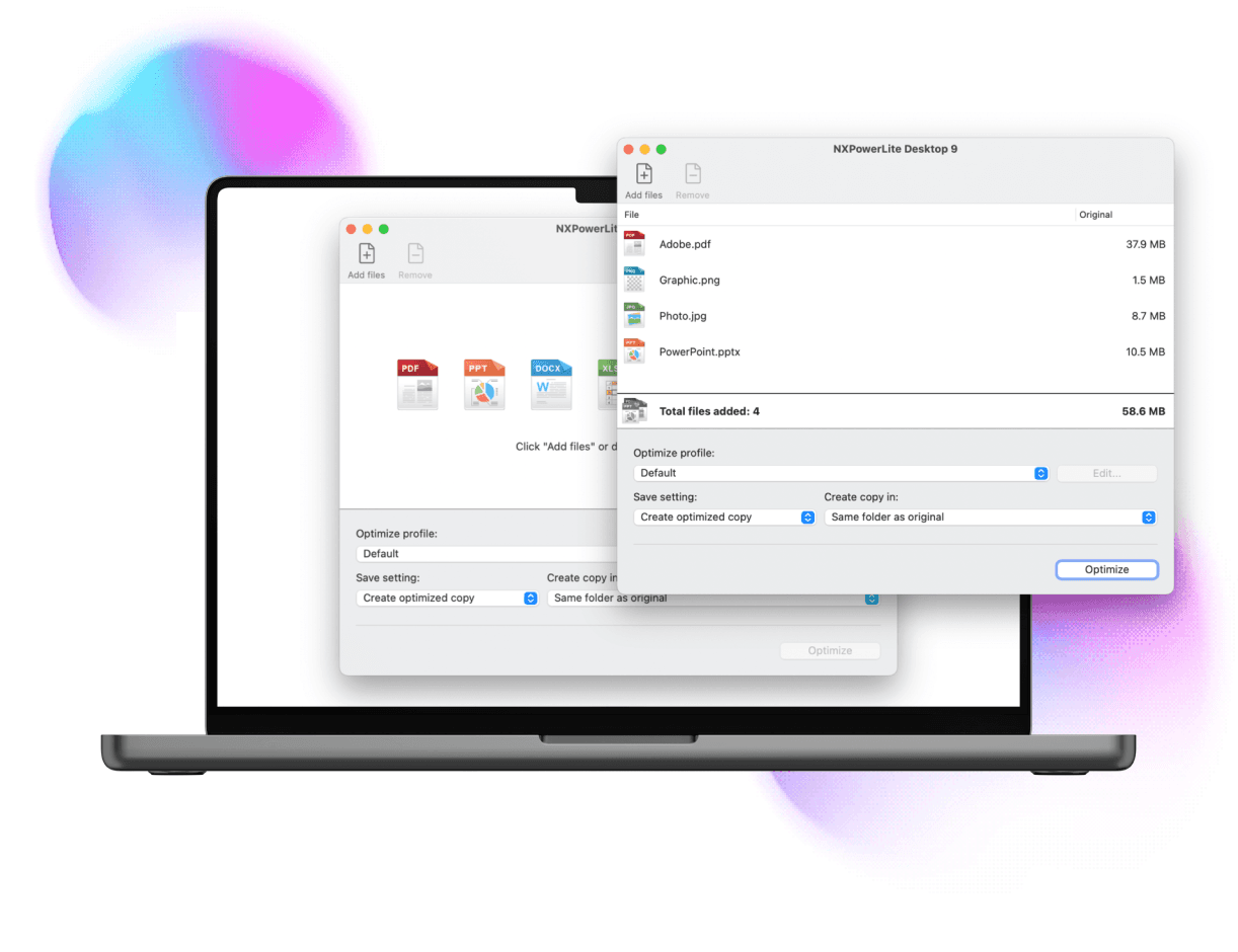 Neuxpower, A MacOS application that helps office workers to optimize the size of the most common file formats like pdf, docx, png, etc.